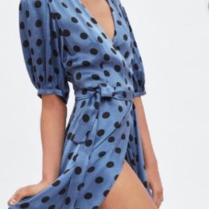 Zara Wrap Dress Polkadot NWT Blue  and black size S